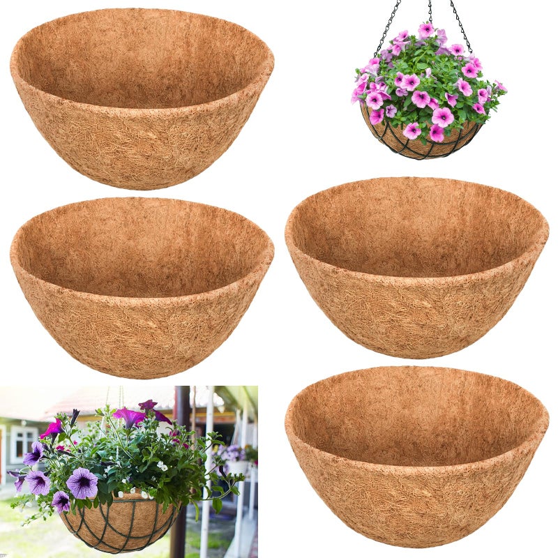Riare 4 Pack 16 Inch Round Coco Liners Replacement  100% Natural Coconut Coir Liners for Hanging Baskets  Garden Flower Vegetables Planter Pot  Window Box  Fence  Decks - Image 1